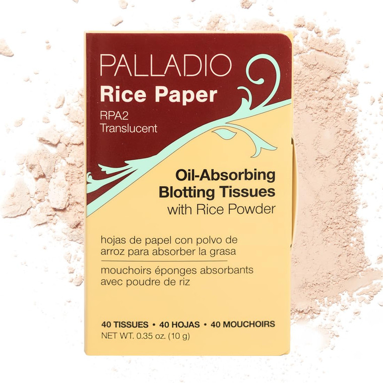 Palladio Rice Paper Facial Tissues for Oily Skin, Face Blotting Sheets Made from Natural Rice, Oil Absorbing Paper with Rice Powder, 2 Sided, Instant