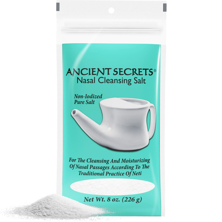 ANCIENT SECRETS Nasal Cleansing Salt, Non-Iodized, 6-Pack  USP-Grade Sodium Chloride for Any Neti Pot, Sinus Irrigation System, 8 Oz Ea