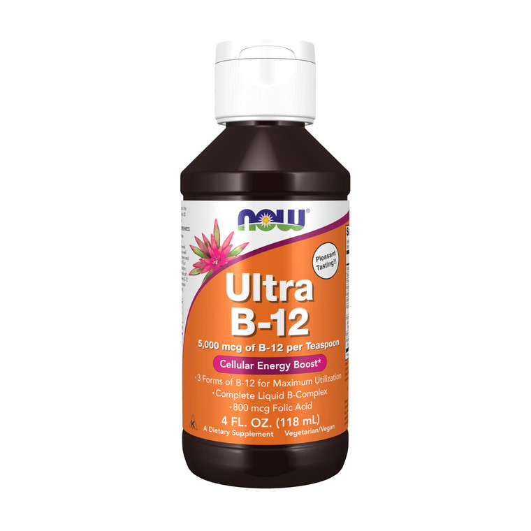 NOW Foods Supplements, Ultra B-12, Liquid, 800 mcg Folic Acid, Cellular Energy Production*, 4-Ounce