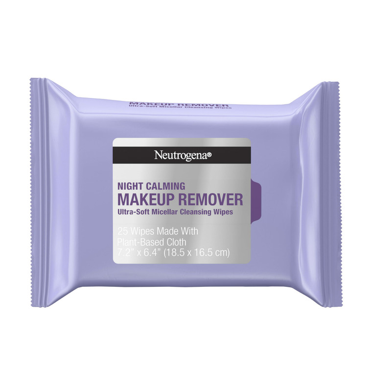 Neutrogena Makeup Remover Night Calming Cleansing Towelettes, Disposable Nighttime Face Wipes to Remove Dirt, Oil & Makeup, 25 ct