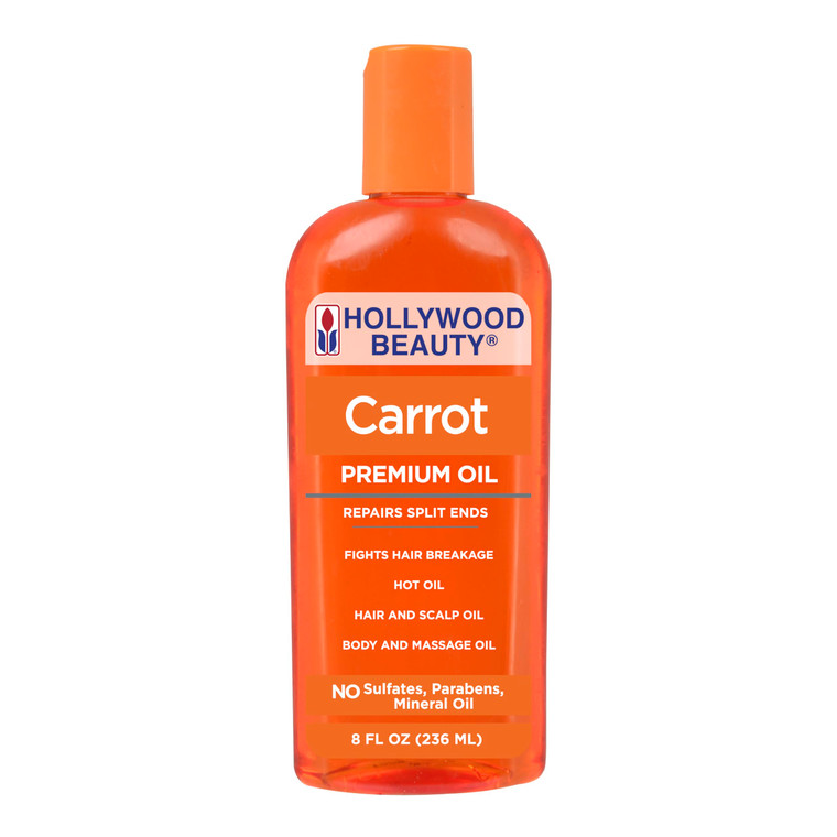 Hollywood Beauty Carrot Hair Oil, 8oz Bottle, Hair, Scalp, Skin, Nail, & Massage Oil, Helps Repair Damaged Hair & Skin, Can be Used as a Hot Oil Trea
