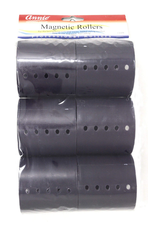 Annie Magnetic Hair Rollers 3 Inch Jumbo, 6 Count Plum Snap-On Curlers for Smooth Defined Curls & Waves, Easy Wet or Dry Sets, Comfortable Hold, Use