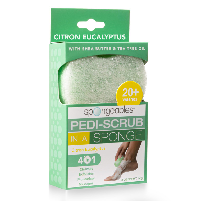 Spongeables Pedi Scrub Foot Exfoliating 5+ Wash Travel Sponge, Citron Eucalyptus, 1 Count