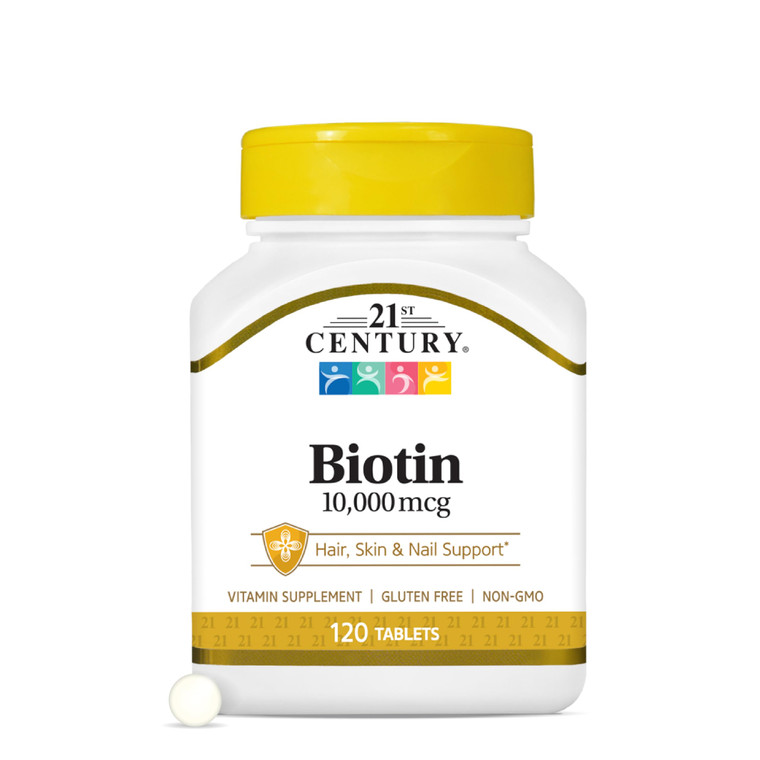 21st Century Biotin Tablets, 10,000 mcg, Unflavored 120 Count