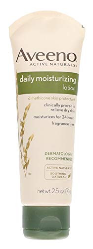 Aveeno Daily Moisturizing Body Lotion with Soothing Oat and Rich Emollients to Nourish Dry Skin, Fragrance-Free, 2.5 fl. oz