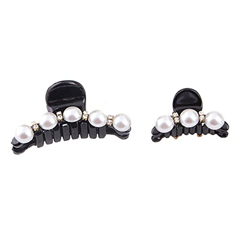2 Pcs Man-Made Pearl Women Lady Girls Hair Black Clip Pin Claw Barrettes Accessories (1 Big + 1 Small)