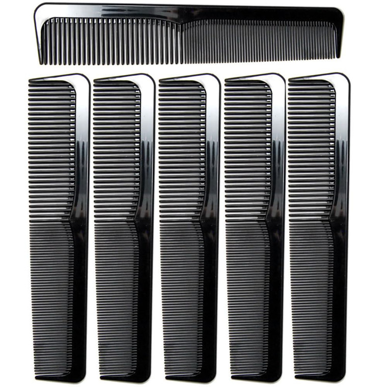 Luxxii 6 Pack - 9" Large Black Dressing Hair Dresser Combs Barber Comb SET - Styling Essentials Coarse/Fine Hair Combs