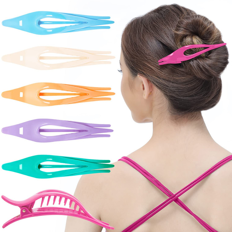 RC ROCHE ORNAMENT 6 Pcs Womens Thin Curved Eyelet Side Slide No Slip Hair Clip Comfortable French Concord Duck Bill Pin Teeth Strong Hold Grip Beauty