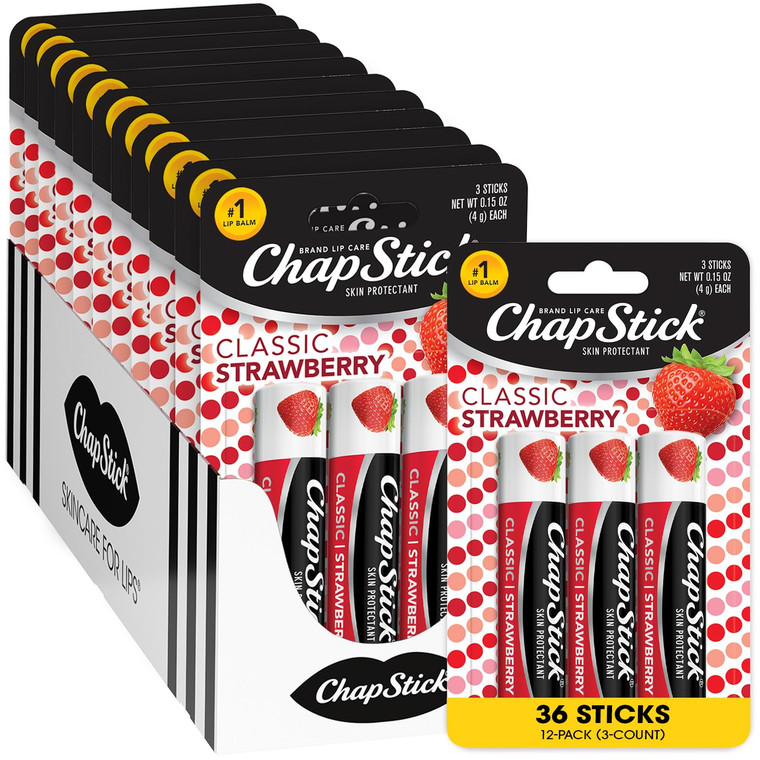 ChapStick Lip Balm Fruit & Cream 3-Pack Collection  Peach, Strawberry & Banana Flavors, 0.15 Oz Ea