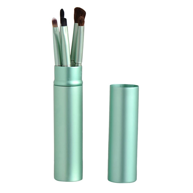AKOAK 5 Pcs/set Travel Portable Mini Eye Makeup Brush Set Apply Eyeshadow Eyeliner Eyebrow Brush Lip Makeup Brush Set Makeup Tools (Green)