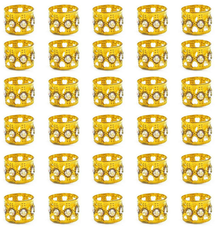 Hyamass 30pcs Gold Hair Accessories, Rhinestone Aluminum Dreadlocks Beads with Adjustable Cuffs, Metal Hair Ring Clips Hair Jewelry for Women and Gir
