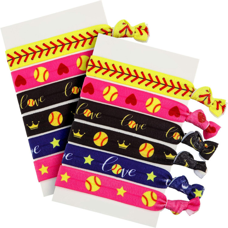 Norme Softball Hair Ties, 12 Pieces Hair Accessories for Girls, No Crease Hair Elastics Set for Player and Teams (Multi Color)