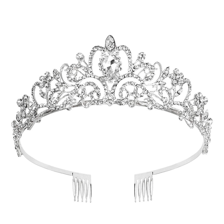 CAVETEE Tiaras and Crowns for Women Silver Tiaras Crowns Bridal Wedding Prom Birthday Party Headbands for Women Crystal Rhinestones Tiara with Comb f