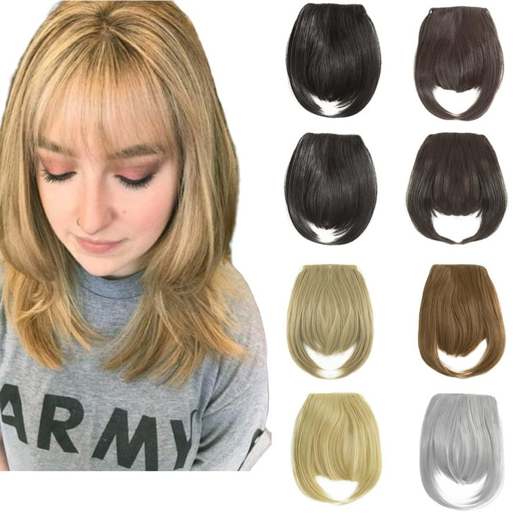 Qunlinta Clip in Bangs Hair Extensions One Piece in Fringe Bangs Hairpiece Synthetic Hair Accessories For Women Dark Black
