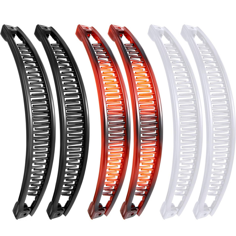 WILLBOND 6 Pcs Banana Clip Hair Clincher Combs Classic Banana Hair Clip Fish Shape Ponytail Clips for Women Girls Thick Curly Thin Fine Hair(Brown, W