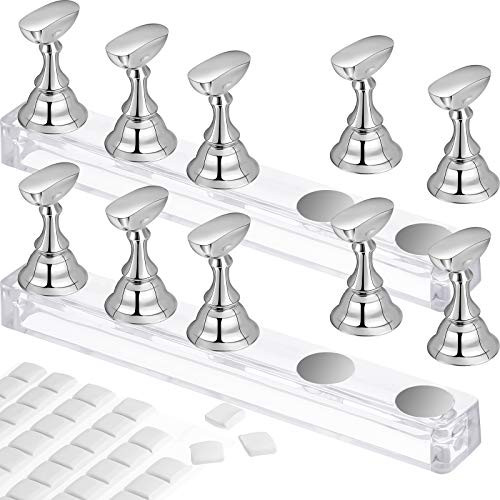 Blulu 2 Set Nail Stand for Painting Press Nail Holder Acrylic Magnetic Tips Training Fingernail Display Stands DIY Crystal Holders and 96 Pieces Whit