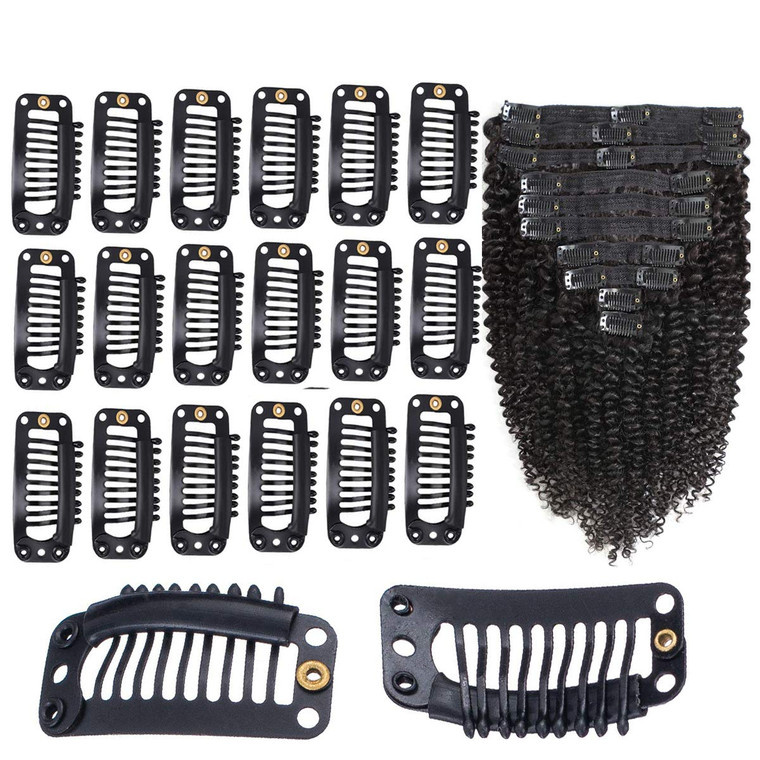 GBSTORE 20 Pcs Wig Clips Black 9-Teeth Metal Clips Snap-Comb Wig Clip for Hair Extension,32mm with Rubber DIY Wig Accessories Clips
