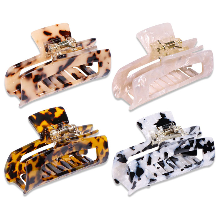 Magicsky 4PCS Hair Claw Clips, Acrylic Hair Banana Barrettes, Celluloid French Butterfly Jaw Clips,Tortoise Shell Grip Pin Teeth Clamp -Leopard print
