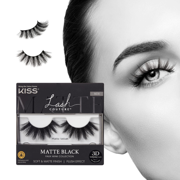 KISS Matte Black, False Eyelashes, 'Matte Velvet', 16mm, Includes 1 Pair Of Lash, Easy to Apply, Reusable Lash Clusters