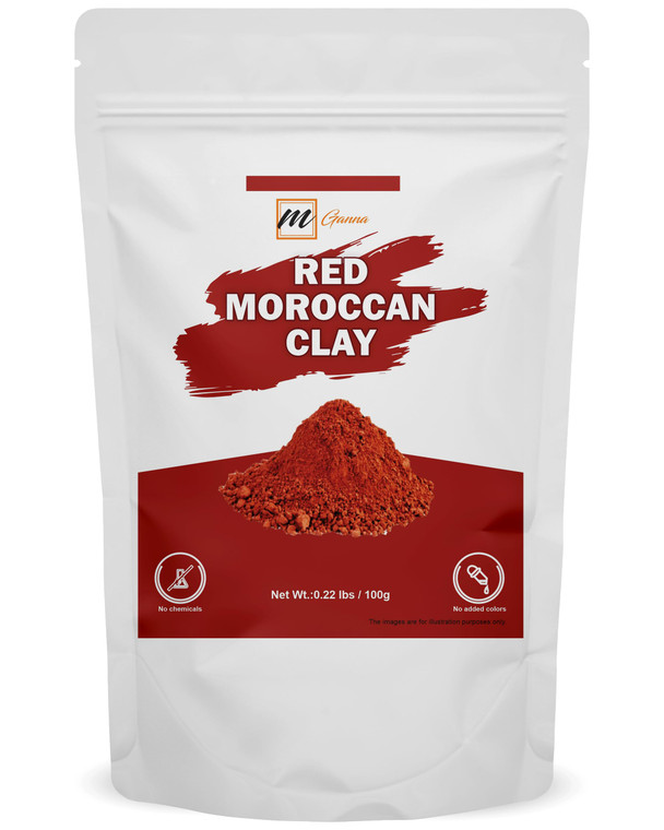 mGanna 100% Natural Moroccan Red Clay Powder for Hair Masks, Scrubs, Creams and Soap Making 0.22 LBS / 100 GMS
