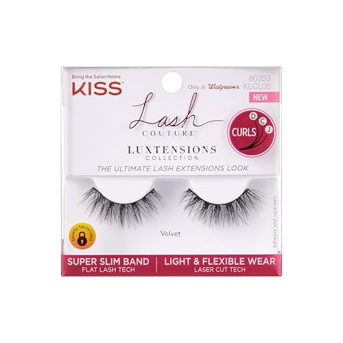 KISS Lash Couture LuXtensions Collection False Eyelashes, Flat Lash Technology, Super Slim Lash Band, Real Lash Extension Fibers, Reusable, Style Ve