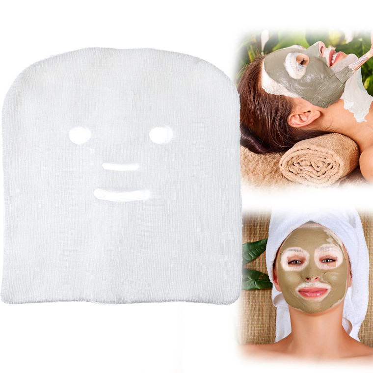 Leelosp 100 Pieces Gauze Mask Large Precut Gauze Face Masks Soft Pads White Net Natural Spa Skin Paper Sheet for Home Beauty Salon DIY Mesh Face Care
