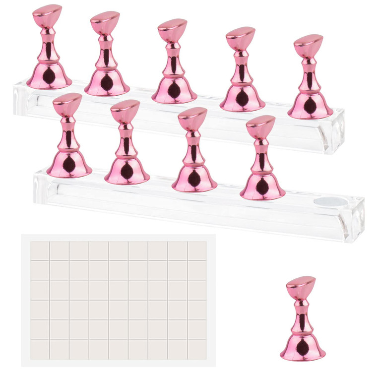 Difenni Nail Stands Acrylic Nail Art,Press on Nail Stand Magnetic Nail Tips Practice Holder 54 Pcs Reusable Adhesive Putty for DIY Painting(Pink