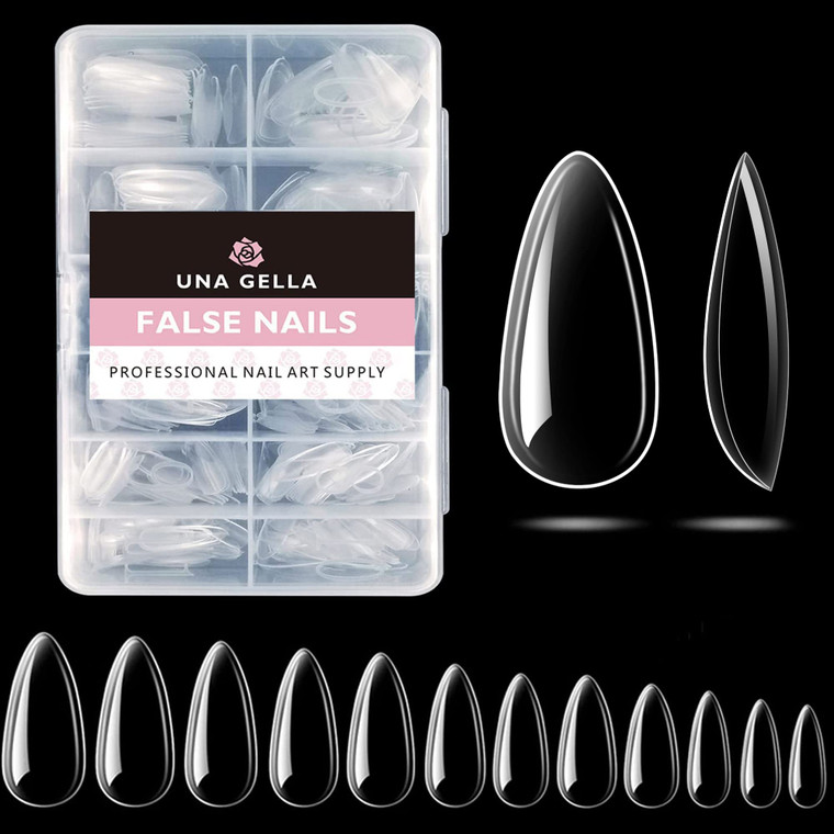 UNA GELLA Almond Fake Gel Nail Tips, 216pcs Medium Almond Pre Shaped Nails Tips for Long-Lasting Acrylic Nails, Perfect for DIY At Home French Style