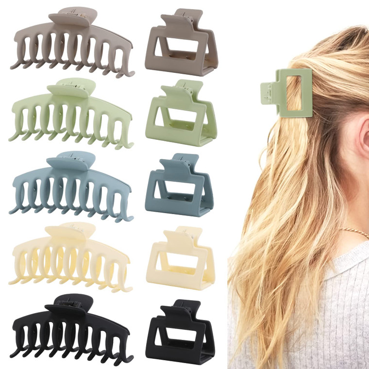 10 PCS Large Hair Clips, Strong Hold Matte Hair Clip for Long Curly Hair, Square Claw for Thick Thin Hair, Banana Big Jaw Hair Accessories for Women