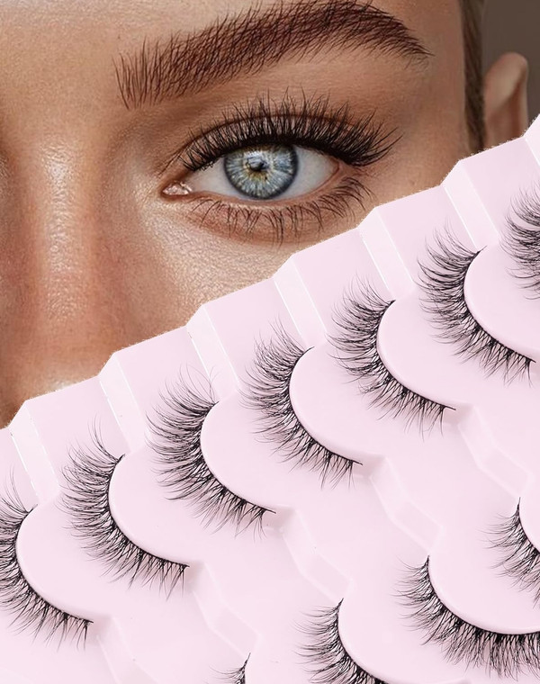 Onlyall Natural Lashes Wispy Lashes Natural Look False Eyelashes Soft Fluffy Fake Eyelashes 7 Pairs D1 Natural (6-13MM)
