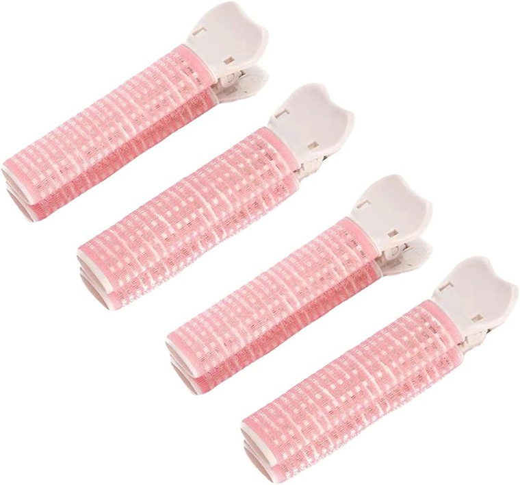 JJLFresheners Hair Rollers with Clip, 4PCS Volumizing Hair Root Clips Bangs Curler DIY Hair Styling Accessories Tool, Pink