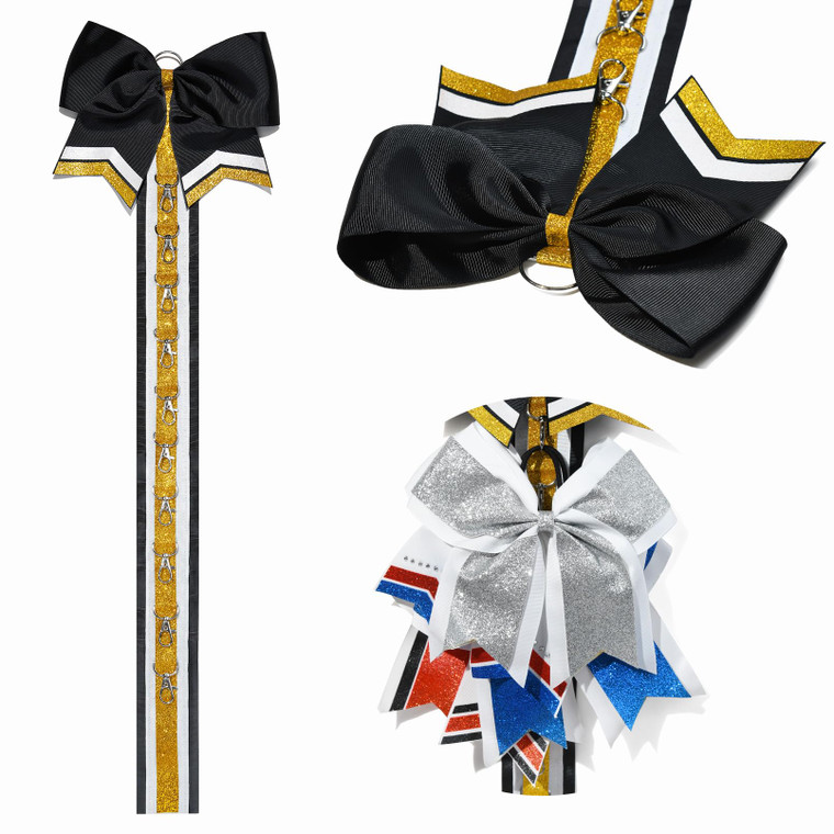 Aileam Cheer Bow Holder, 10-clasp Hair Accessory Organizer for Cheerleaders, Rhinestone Bling Glitter Hair Bow Organizer for Girls, Black, 1 Count