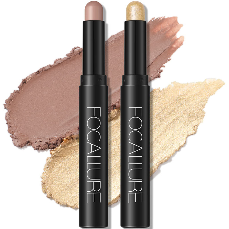 FOCALLURE 2 Pcs Cream Eyeshadow Stick,Brightener Eyeshadow Pencil Crayon,Highlighter Eye Shadow Stick Sets with Crease-proof Formula,Long Lasting Wat