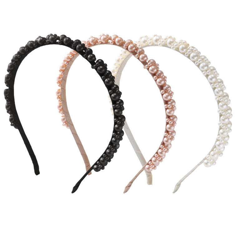 MHDGG Pearl Headbands for Women, 3 Pack White Artificial Pearl Rhinestones Hairbands,Bridal Hair Hoop Party Wedding Hair Accessories for Women,Style