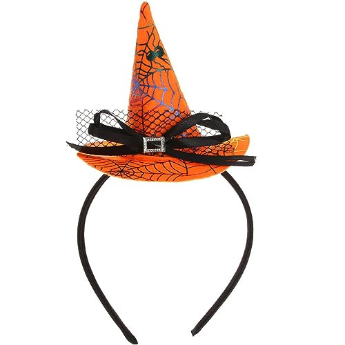 HOXIEYA Orange Headband Halloween Hat with Spider web Deisgn for Women and Girls Day of the Dead Hair Hoop Halloween Headband Hairband Hair Accessori