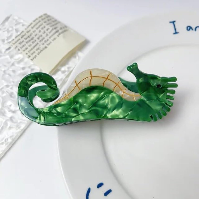 Seahorse Claw Hair Clip - Green Sea Animal Cute Large Barrette With Strong Hold for Thick, Thin, Curly or Straight Hair