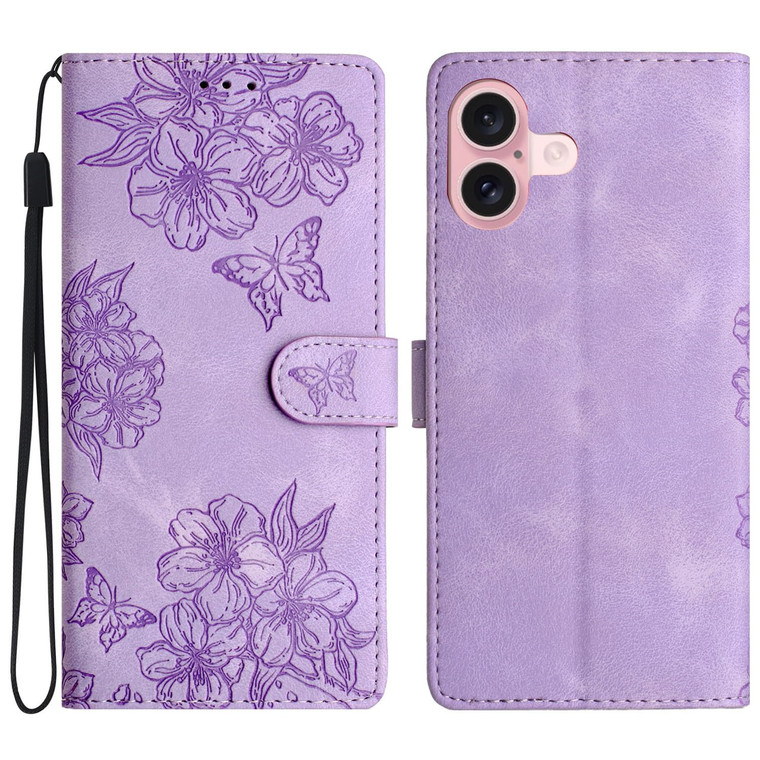 MEMAXELUS Case for iPhone 16 Plus, Cherry Flowers Pattern Flip Folio PU Leather Case with Magnetic Clasp, Shockproof Cover, Card Holder, Kickstand, P