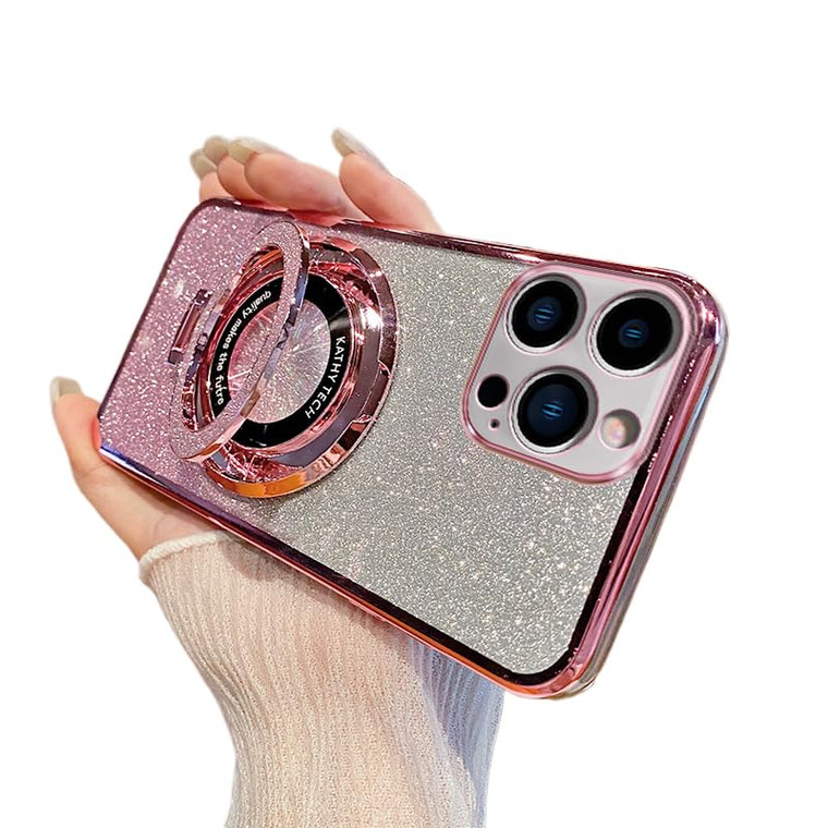 MEMAXELUS Case for iPhone 16 Pro Max Case Glitter Sparkly Diamond Luxury Plating Silicon TPU Soft Cover Camera Protector with Magnetic Ring Stand Hol