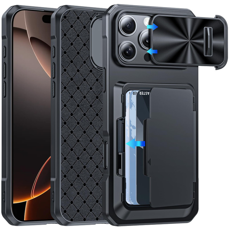 BSNRM for iPhone 16 Pro Max Case Wallet with Credit Card Holder (4-5 Cards), [RFID Blocking & Camera Cover] Slim Card Slot Shockproof Case for Women