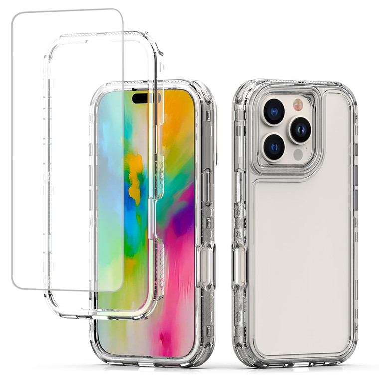 Ueokeird Case for iPhone 16 Pro Max Case with Tempered Glass Screen Protector, Clear Heavy Duty Full Body 3 Layer Protective Phone Cover for iPhone 1