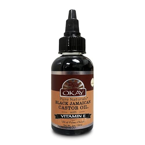 Okay Pure Naturals Black Jamaican Castor Oil with Vitamin E - Castor Oil for Hair Health, Moisture for Skin, Body, Scalp, Eyelashes, Eyebrows, for Me