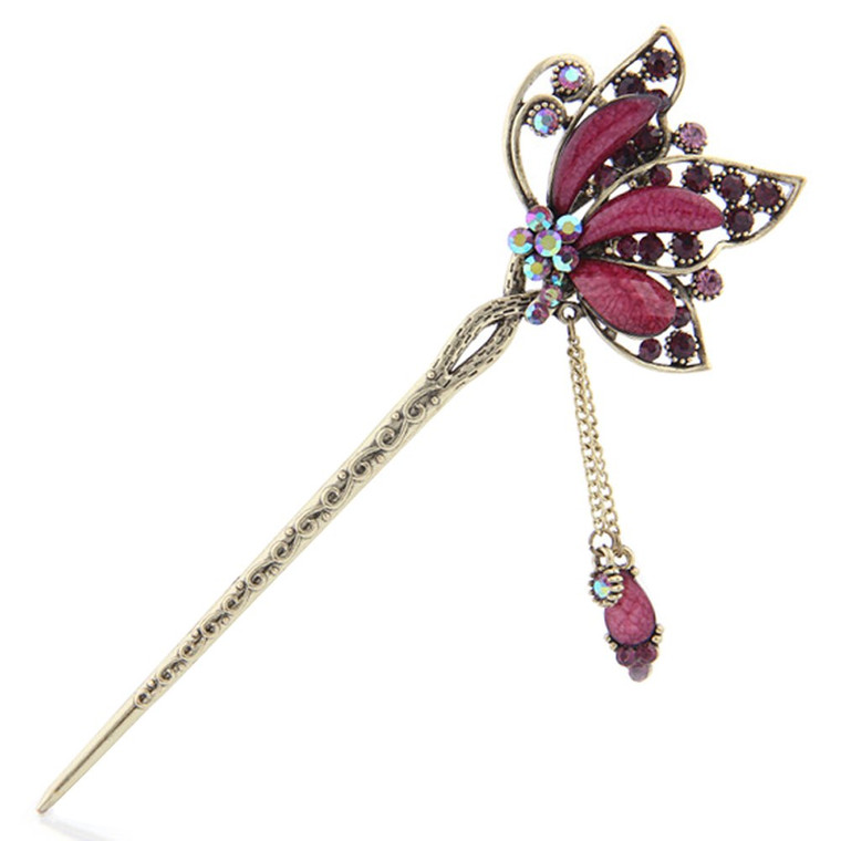 YOY Fashion Long Hair Decor Chinese Traditional Style Women Girls Hair Stick Hairpin Hair Making Accessory with Butterfly,Violet