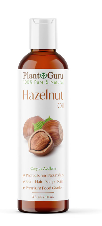 Plant Guru Hazelnut Oil 4 fl. oz. Cold Pressed 100% Pure Natural Carrier - Skin, Face, Body And Hair Growth Moisturizer. Great For DYI Cream, Lotions