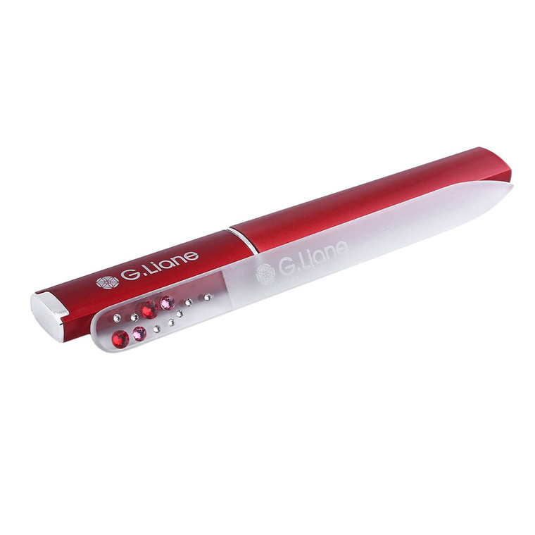 G.Liane Professional Nail File with Crystals,Glass Nail Files in Case Manicure Pedicure Tools for Natural Acrylic Gels Nails (Red Bubble)