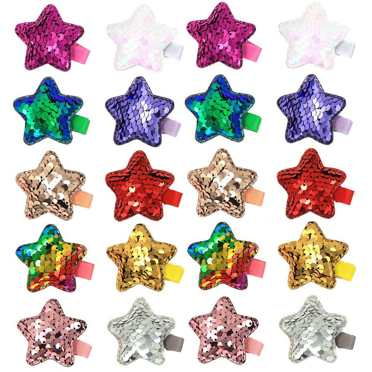 inSowni 10 Pairs Alligator Hair Clips Sparkling Reversible Sequin Star Pigtail Hairbow Barrettes for Baby Girls Toddlers Kids (20PCS S3)