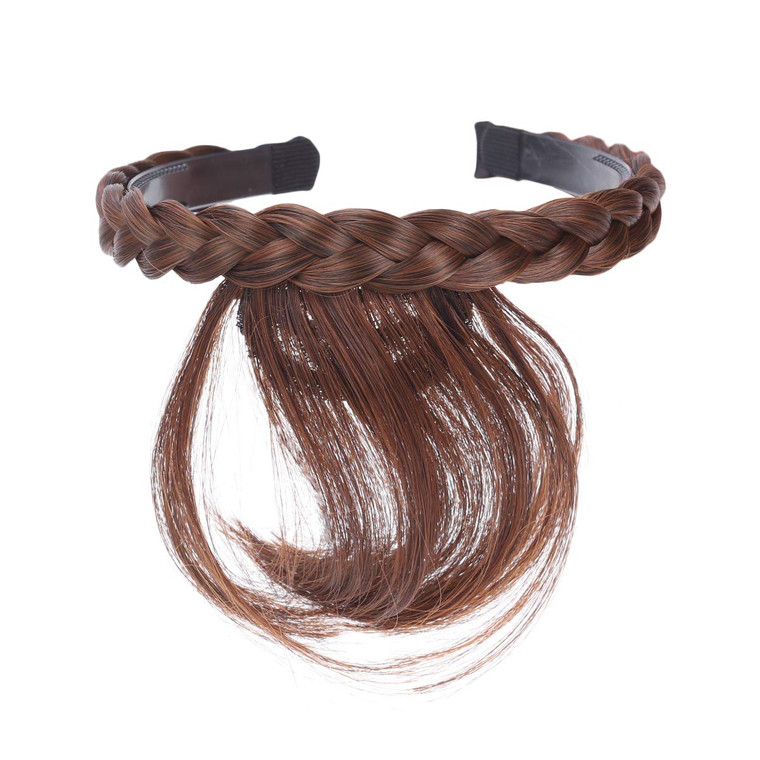 Clip In Bangs, Brown Fake Bangs 100% Real Human Hair Extensions Wispy Clip on Air Bangs for Women Fringe with Temples Hairpieces Curved Bangs for Dai