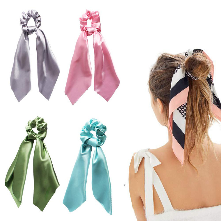 6Pcs Ribbon Scrunchie For Woman,Solid Colors Elastic Hair Bands Hair Scarf,Bow Hair Tie,Vintage Hair Accessories Ropes Ponytail Holder Scrunchy Ties