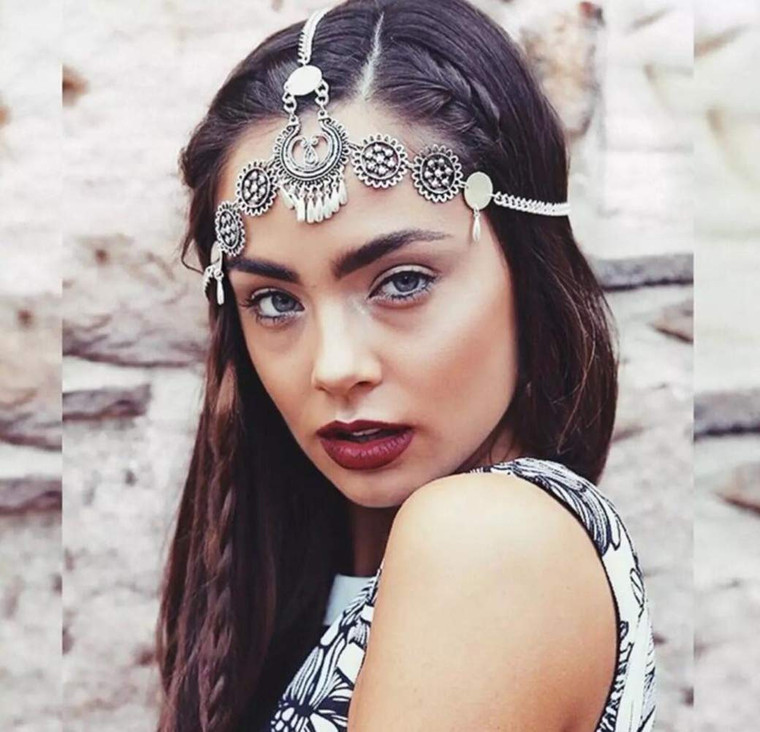 Chargances Fashion Women Hot Bohe Halloween Charm Head Chain Vintage Metal Drop Headpiece Headband Girl Hair Accessories (gold)