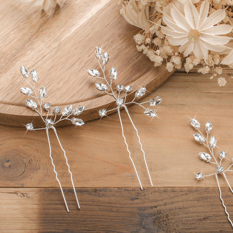 Waydress 4 Pcs Wedding Hair Pins Crystal Wedding Hair Accessory Bridal Rhinestone Hair Pieces for Bride, Bridesmaids, Women(Silver)