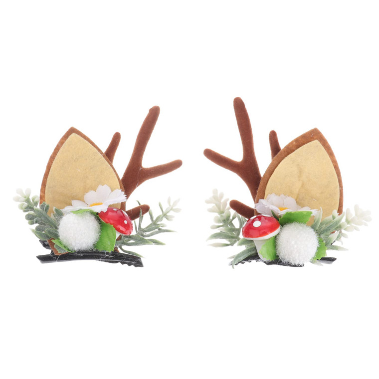 Lurrose Antler Hair Clip 2Pcs Antlers Ears Hair Barrettes Xmas Deer Antlers Hair Pins Fairy Berry Headpiece for Christmas Cosplay